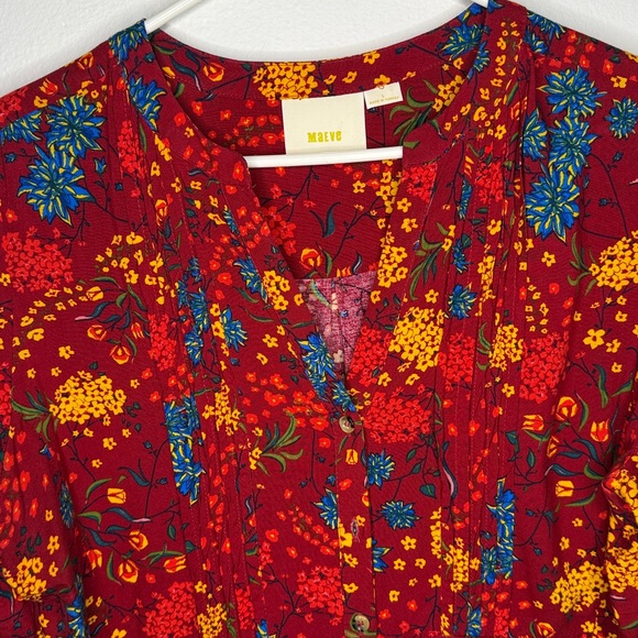 Anthropologie Maeve Red Floral Button Down Blouse Size Large - Picture 3 of 7